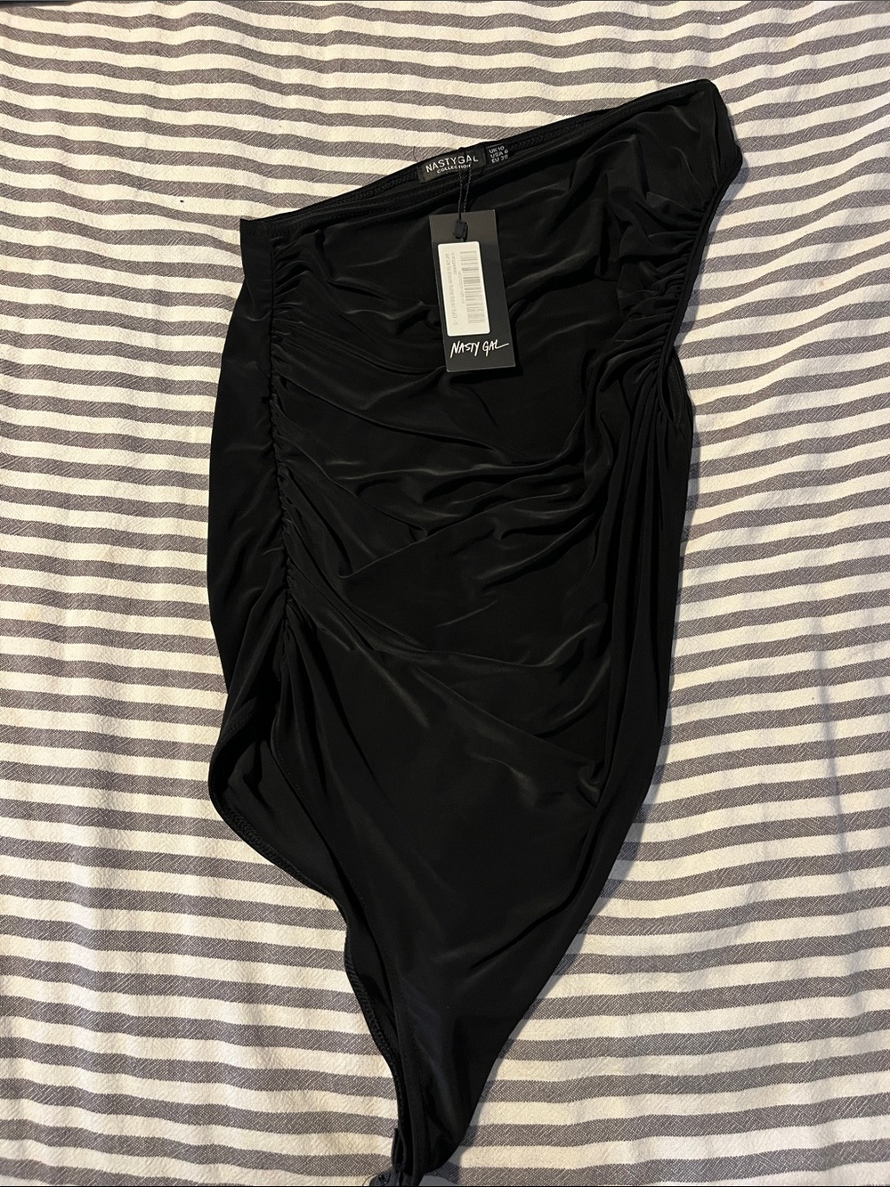 Nasty Gal Black One-Shoulder Asymmetric Ruched bodysuit